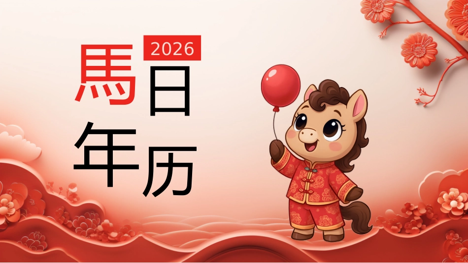国潮风红色创意马年日历PPT模板_第1页