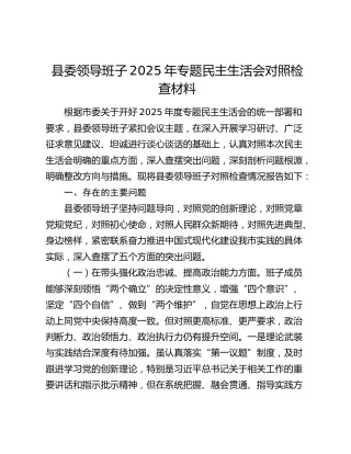 县委领导班子2025年专题民主生活会对照检查材料（五个带头）