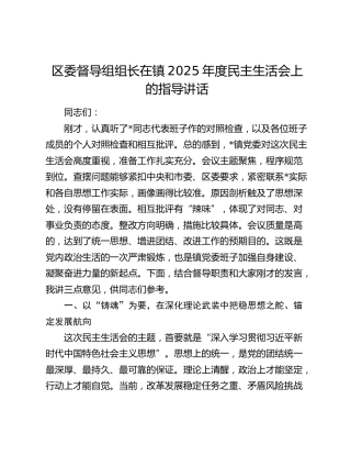 区委督导组组长在镇2025年度民主生活会上的指导讲话