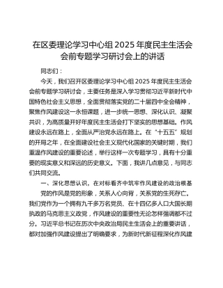 在区委理论学习中心组2025年度民主生活会会前专题学习研讨会上的讲话