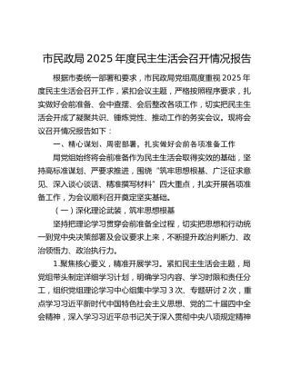 市民政局2025年度民主生活会召开情况报告