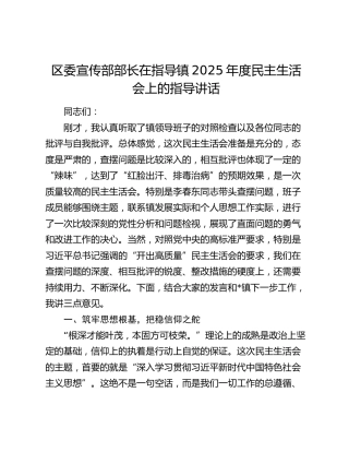 区委宣传部部长在指导镇2025年度民主生活会上的指导讲话