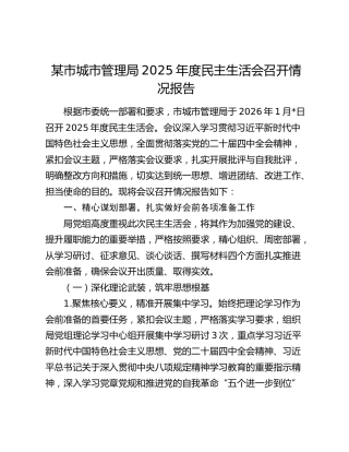 某市城市管理局2025年度民主生活会召开情况报告