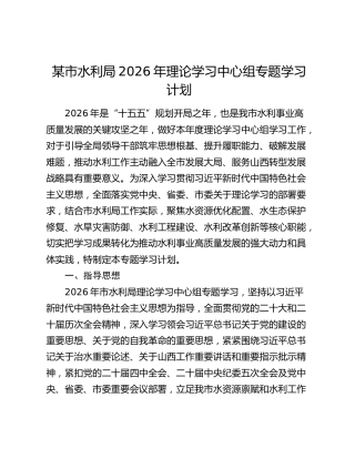 某市水利局2026年理论学习中心组专题学习计划
