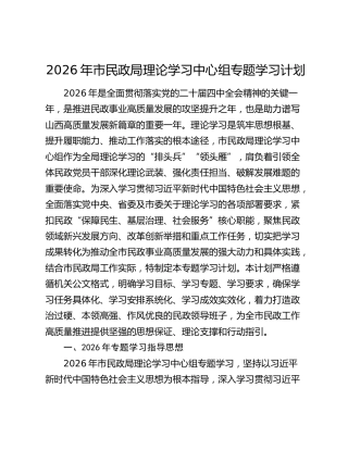 2026年市民政局理论学习中心组专题学习计划