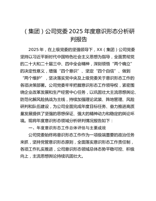 （集团）公司党委2025年度意识形态分析研判报告