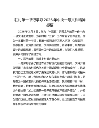 驻村第一书记学习2026年中央一号文件精神感悟