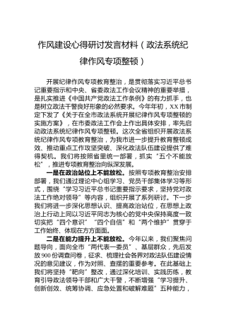 作风建设心得研讨发言材料（政法系统纪律作风专项整顿）