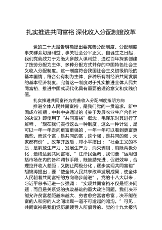 扎实推进共同富裕深化收入分配制度改革