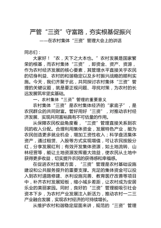 在农村集体“三资”管理大会上的讲话