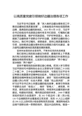 以高质量党建引领做好边疆治理各项工作