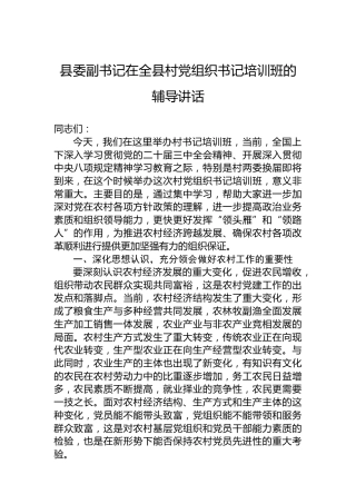 县委副书记在全县村党组织书记培训班的辅导讲话