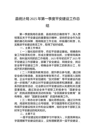 县统计局2025年第一季度平安建设工作总结