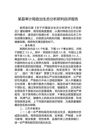 某县审计局政治生态分析研判自评报告