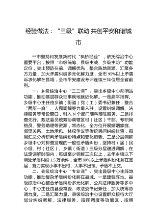 经验做法：“三级”联动共创平安和谐城市