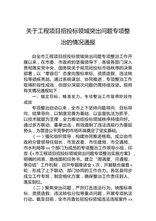 关于工程项目招投标领域突出问题专项整治的情况通报
