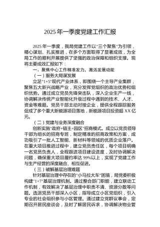2025年一季度党建工作汇报