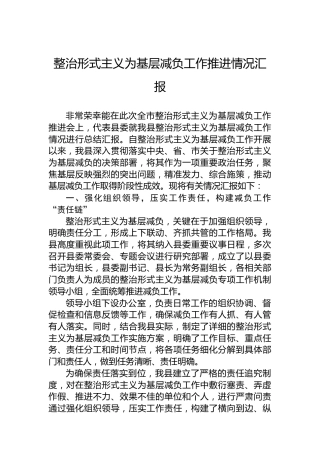 整治形式主义为基层减负工作推进情况汇报
