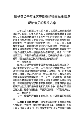 镇党委关于落实区委巡察组巡察党建情况反馈意见的整改方案