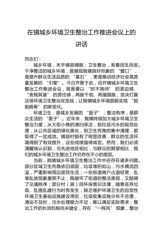 在镇城乡环境卫生整治工作推进会议上的讲话