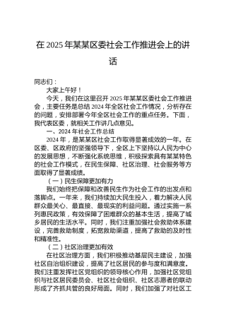 在2025年某某区委社会工作推进会上的讲话