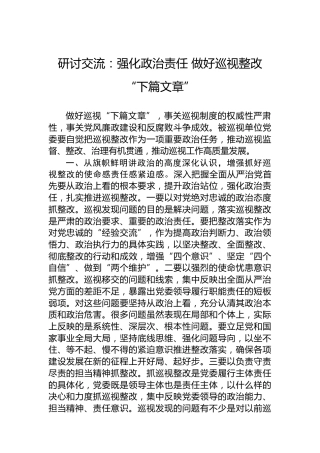 研讨交流：强化政治责任做好巡视整改“下篇文章”