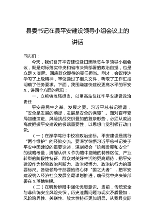 县委书记在县平安建设领导小组会议上的讲话