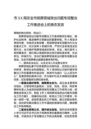 市XX局在全市殡葬领域突出问题专项整治工作推进会上的表态发言
