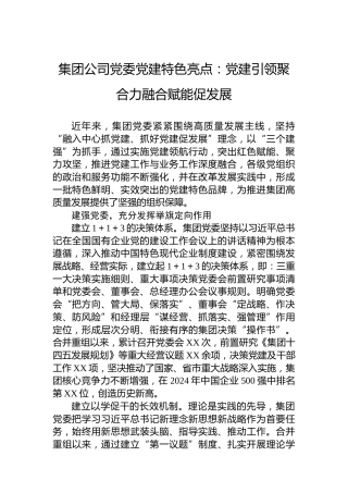 集团公司党委党建特色亮点：党建引领聚合力融合赋能促发展