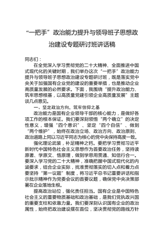 “一把手”政治能力提升与领导班子思想政治建设专题研讨班讲话稿