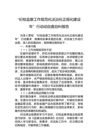 “纪检监察工作规范化法治化正规化建设年”行动动自查自纠报告