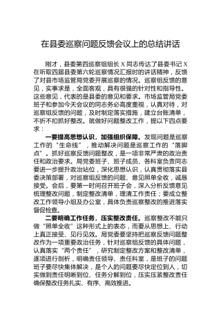在县委巡察问题反馈会议上的总结讲话