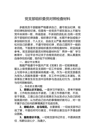 党支部组织委员对照检查材料