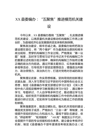 XX县委编办：“五聚焦”推进模范机关建设