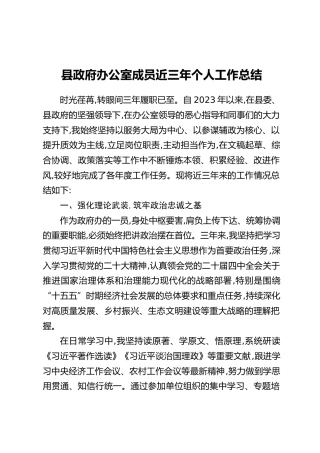 县政府办公室成员近三年个人工作总结
