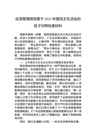 应急管理局党委于2025年度民主生活会的班子对照检查材料