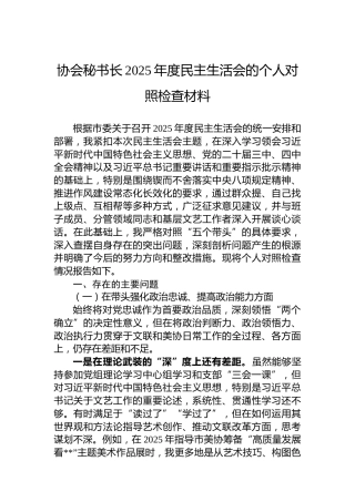 协会秘书长2025年度民主生活会的个人对照检查材料