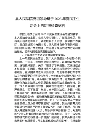 县人民法院党组领导班子2025年度民主生活会上的对照检查材料