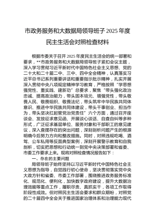 市政务服务和大数据局领导班子2025年度民主生活会对照检查材料