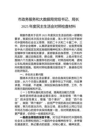 市政务服务和大数据局党组书记、局长2025年度民主生活会对照检查材料
