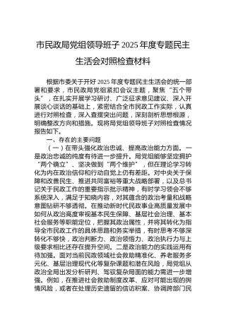 市民政局党组领导班子2025年度专题民主生活会对照检查材料