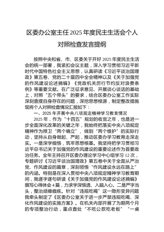 区委办公室主任2025年度民主生活会个人对照检查发言提纲
