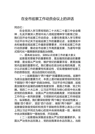 在全市巡察工作动员会议上的讲话
