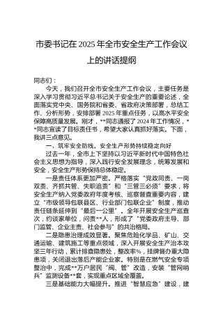 市委书记在2025年全市安全生产工作会议上的讲话提纲