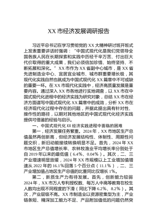 XX市经济发展调研报告