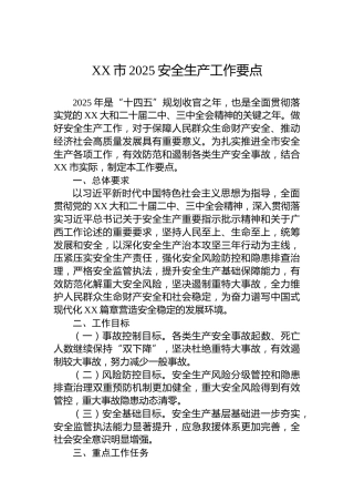 XX市2025安全生产工作要点