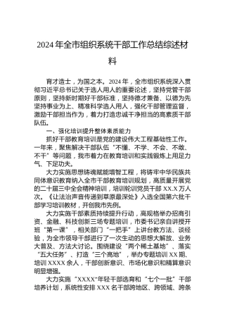 2024年全市组织系统干部工作总结综述材料