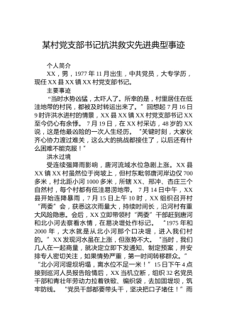 某村党支部书记抗洪救灾先进典型事迹
