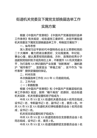街道机关党委及下属党支部换届选举工作实施方案
