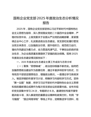 国有企业党支部2025年度政治生态分析情况报告